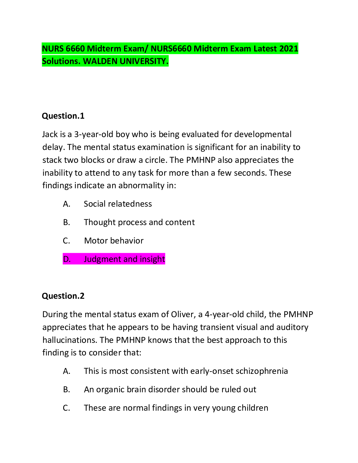 Preview image for NURS 6660 Mid Term Latest Updated Questions With Gauranteed Success, Walden university